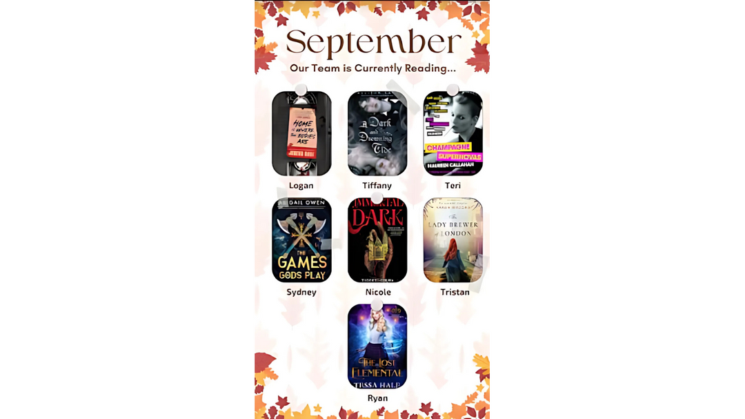 OUABC Team's September Reading List: A graphic showcasing six books currently being read by the Once Upon a Book Club team, each member's pick with colorful covers.