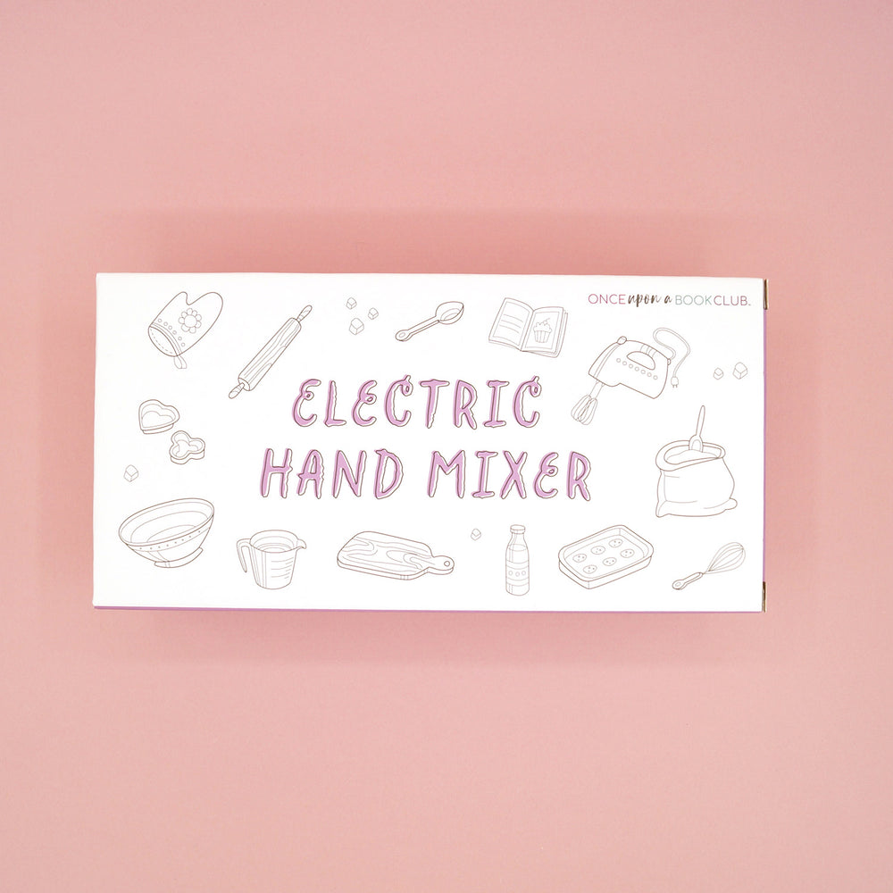 a custom designed box that reads "electric hand mixer"