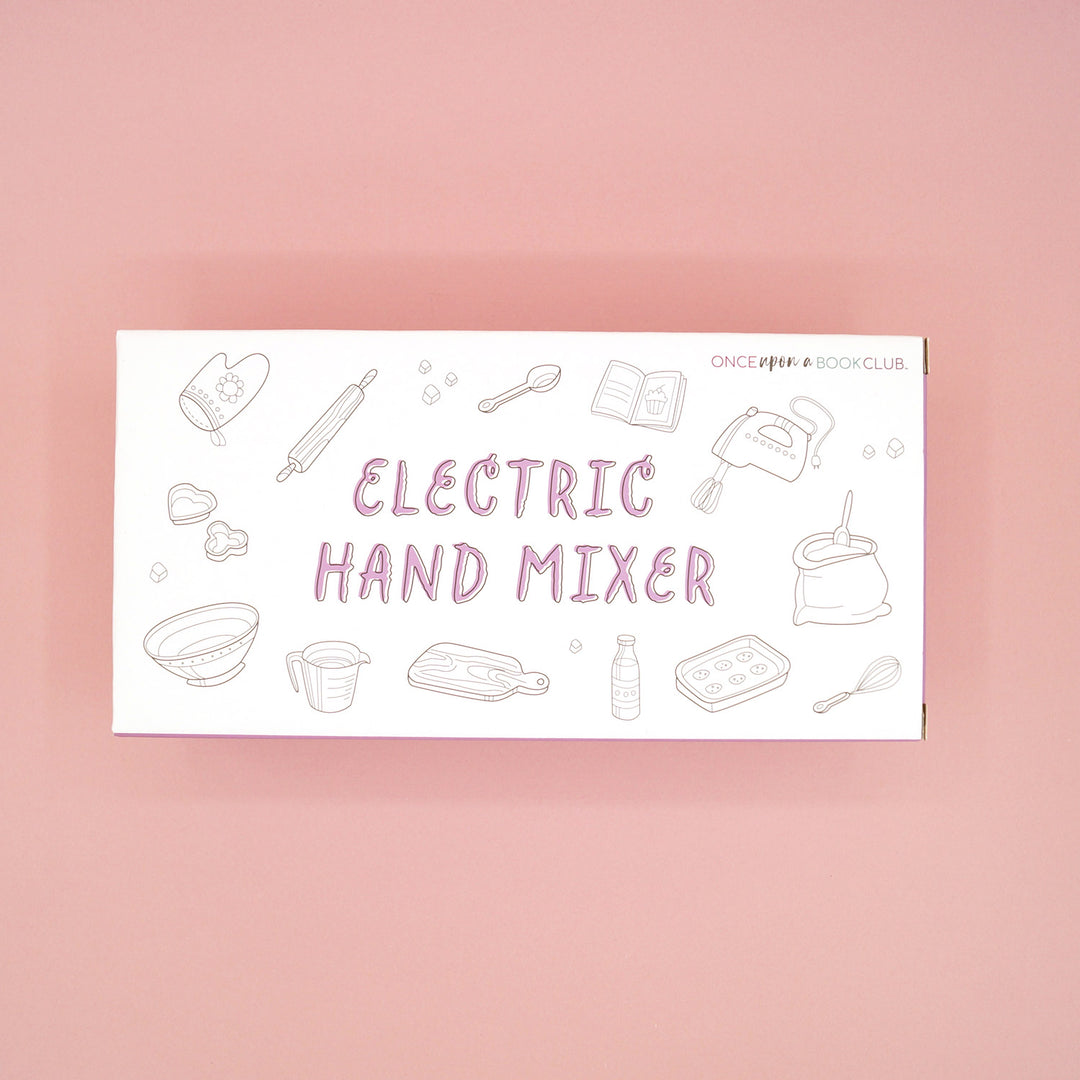 a custom designed box that reads "electric hand mixer"