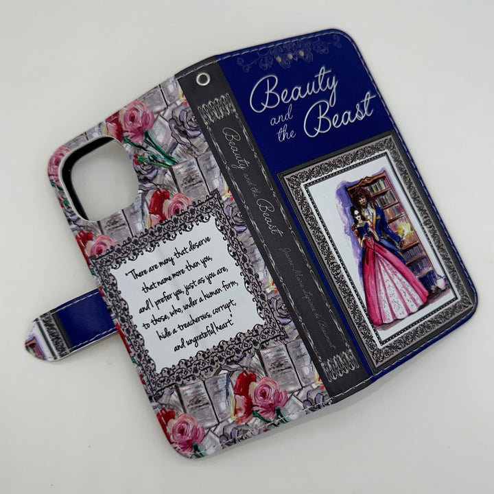 The front and back cover of a phone case inspired by Beauty and the Beast by Gabrielle-Suzanne de Villeneuve.