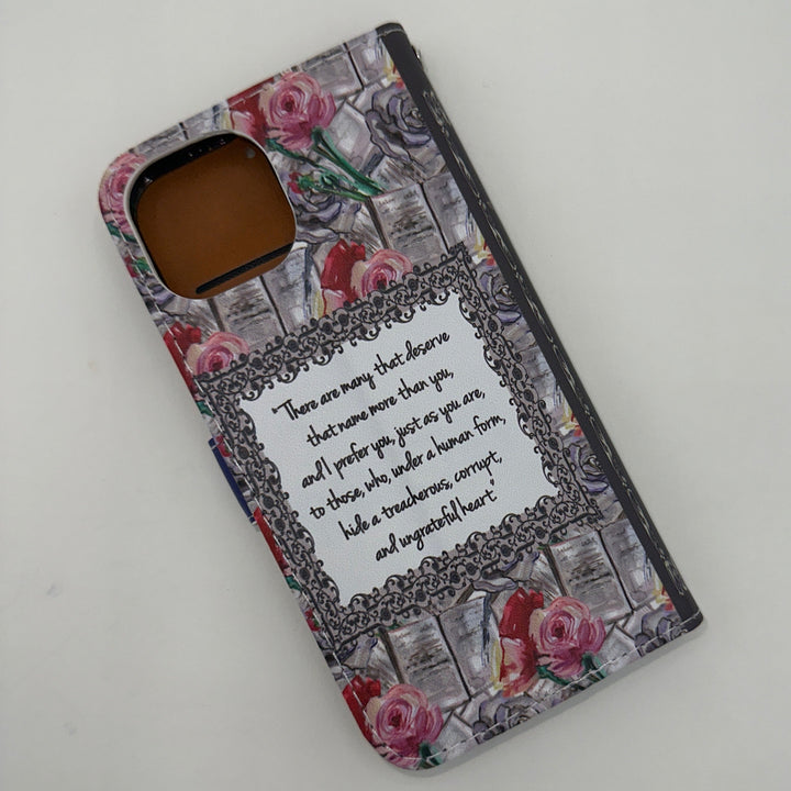 The back cover of a phone case inspired by Beauty and the Beast by Gabrielle-Suzanne de Villeneuve.