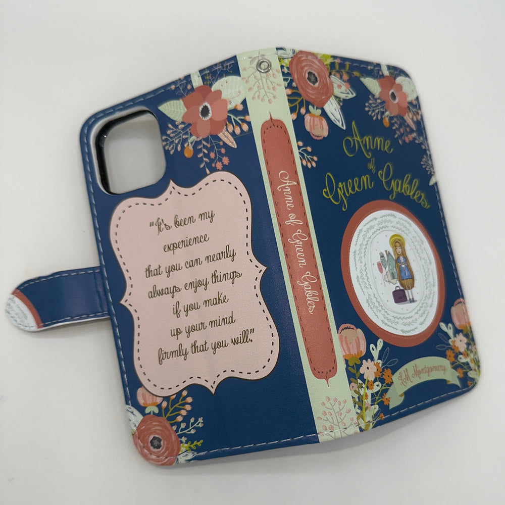 The front and back cover of a phone case inspired by Anne of Green Gables by L.M. Montgomery. 