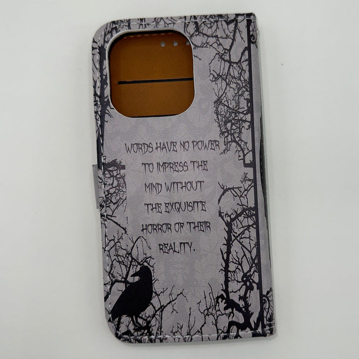 The back cover of a phone case inspired by The Complete Stories & Poems of Edgar Allan Poe.