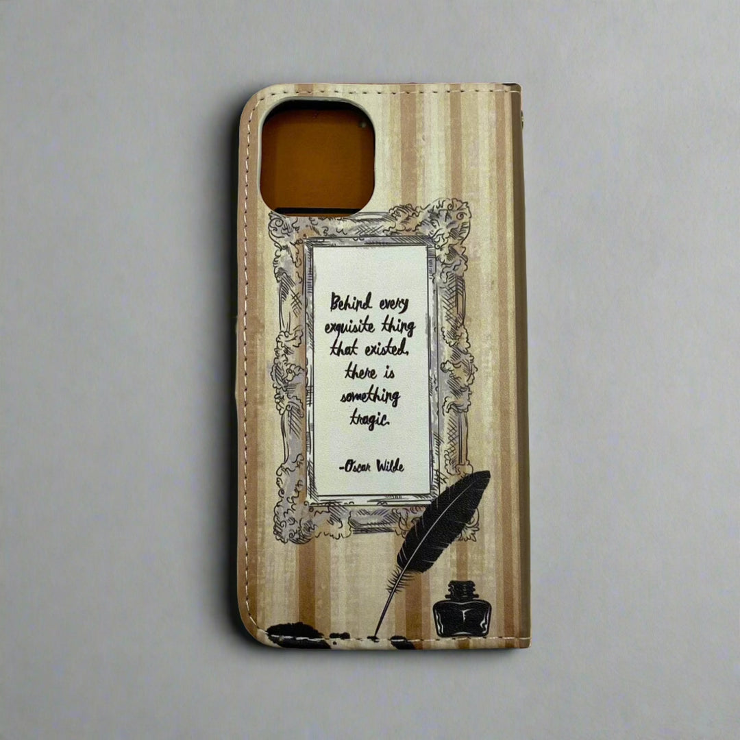 The back of a book-shaped phone case inspired by The Picture of Dorian Gray by Oscar Wilde.