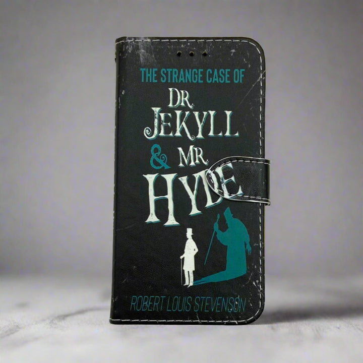 The front cover of a book-shaped phone case inspired by The Strange Case of Dr. Jekyll and Mr. Hyde by Robert Louis Stevenson.