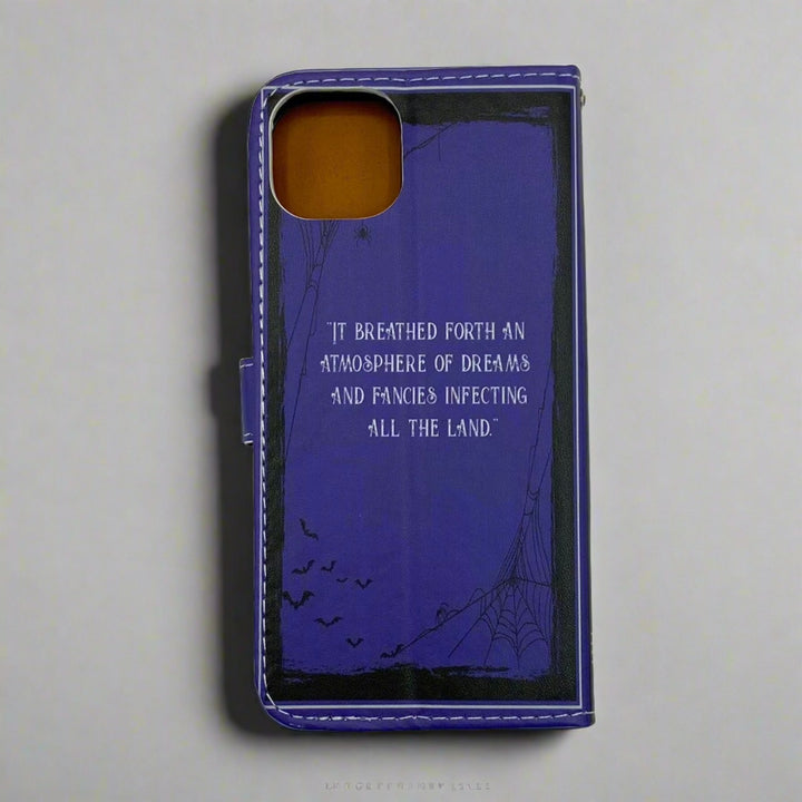 The back of a book-shaped phone case inspired by The Legend of Sleepy Hollow by Washington Irving.