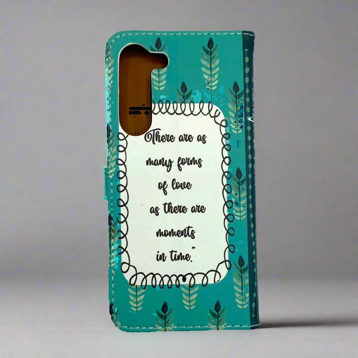 The back of a book-shaped, phone case inspired by Mansfield Park by Jane Austen.