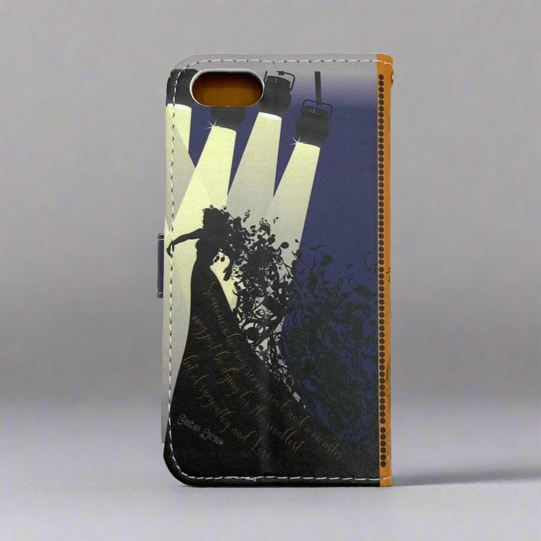 The back of a book-shaped phone case inspired by The Phantom of the Opera by Gaston Leroux.