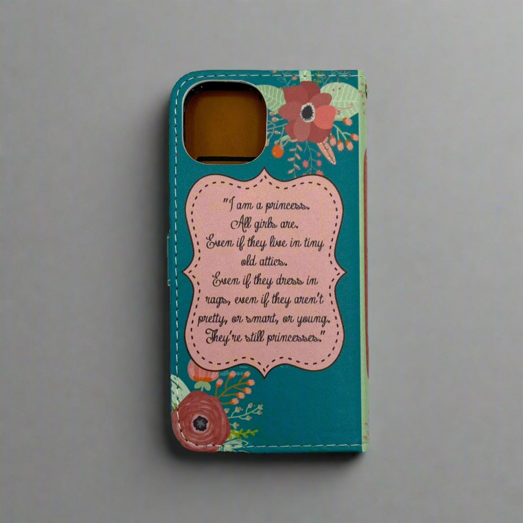 The back cover of a phone case inspired by A Little Princess by Frances Hodgson Burnett.