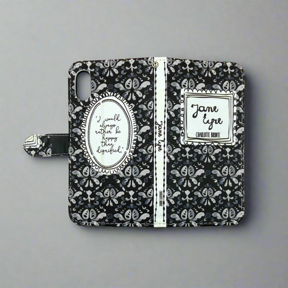 The front and back cover of a phone case inspired by Jane Eyre by Charlotte Bronte.