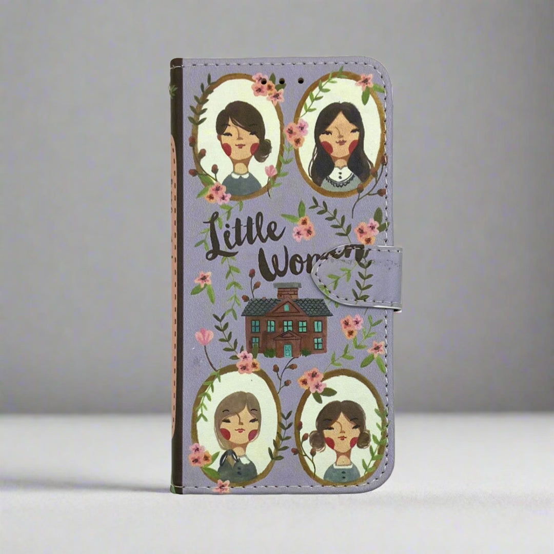 The front of a phone case inspired by Little Women by Louisa May Alcott.