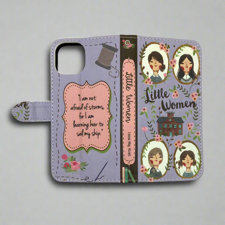 The front and back of a phone case inspired by Little Women by Louisa May Alcott.