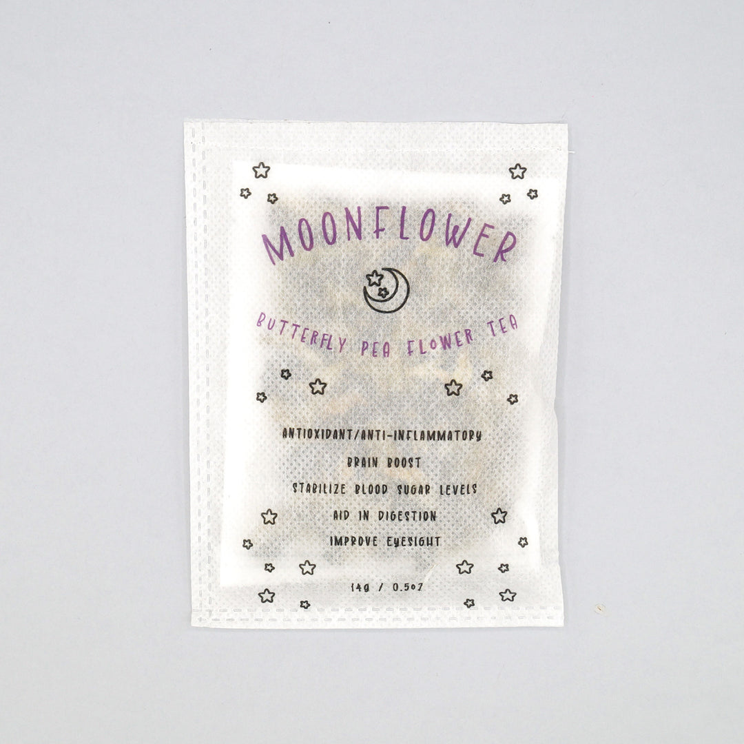 a packet of 'Moonflower' tea (butterfly pea flower tea)