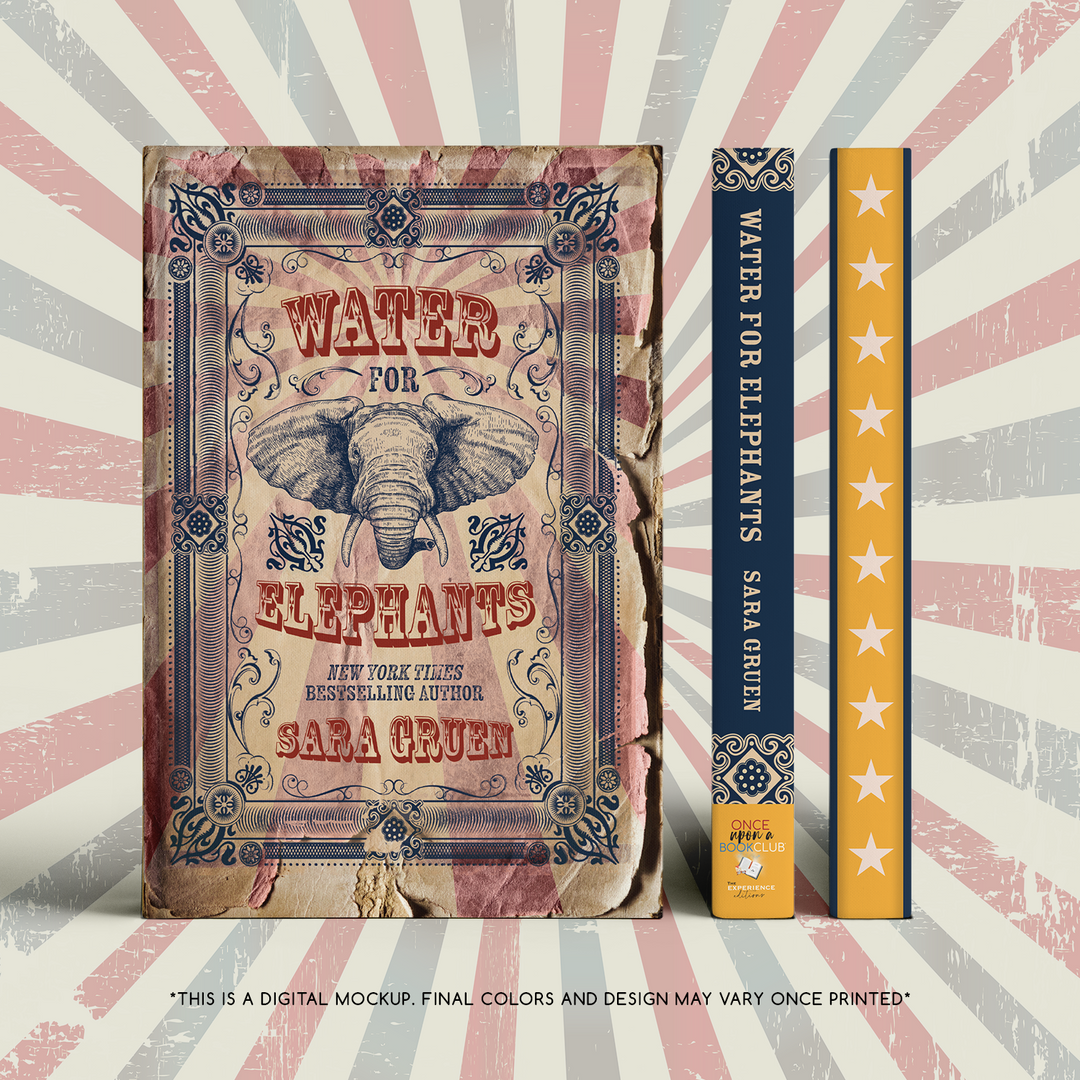 Water for Elephants special edition front cover, spine, and yellow page edges with white stars