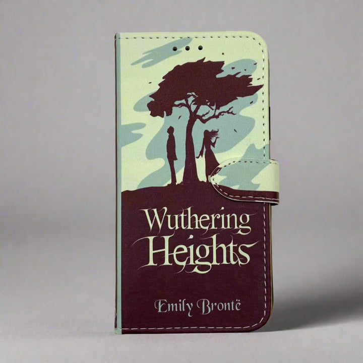 The front of a book-shaped phone case inspired by Wuthering Heights by Emily Bronte. 